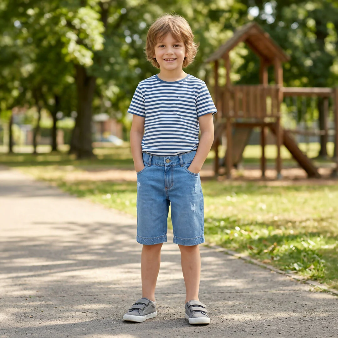 45664BERMUDA DENIM CON DECORATIVO EN EL COSTADO PARA NIÑO JUNIOR - Image 4