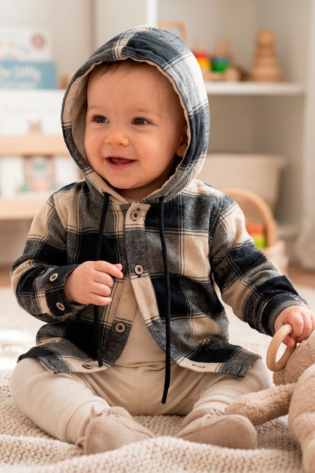 52019 CAMISA LEÑADORA MANGA LARGA CON CAPUCHA NIÑO BEBE - Image 5