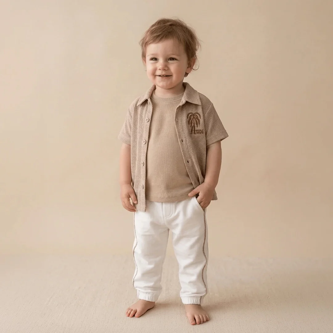52025 SET CAMISETA BASICA SOBRE CAMISA JOGGER NIÑO BEBE