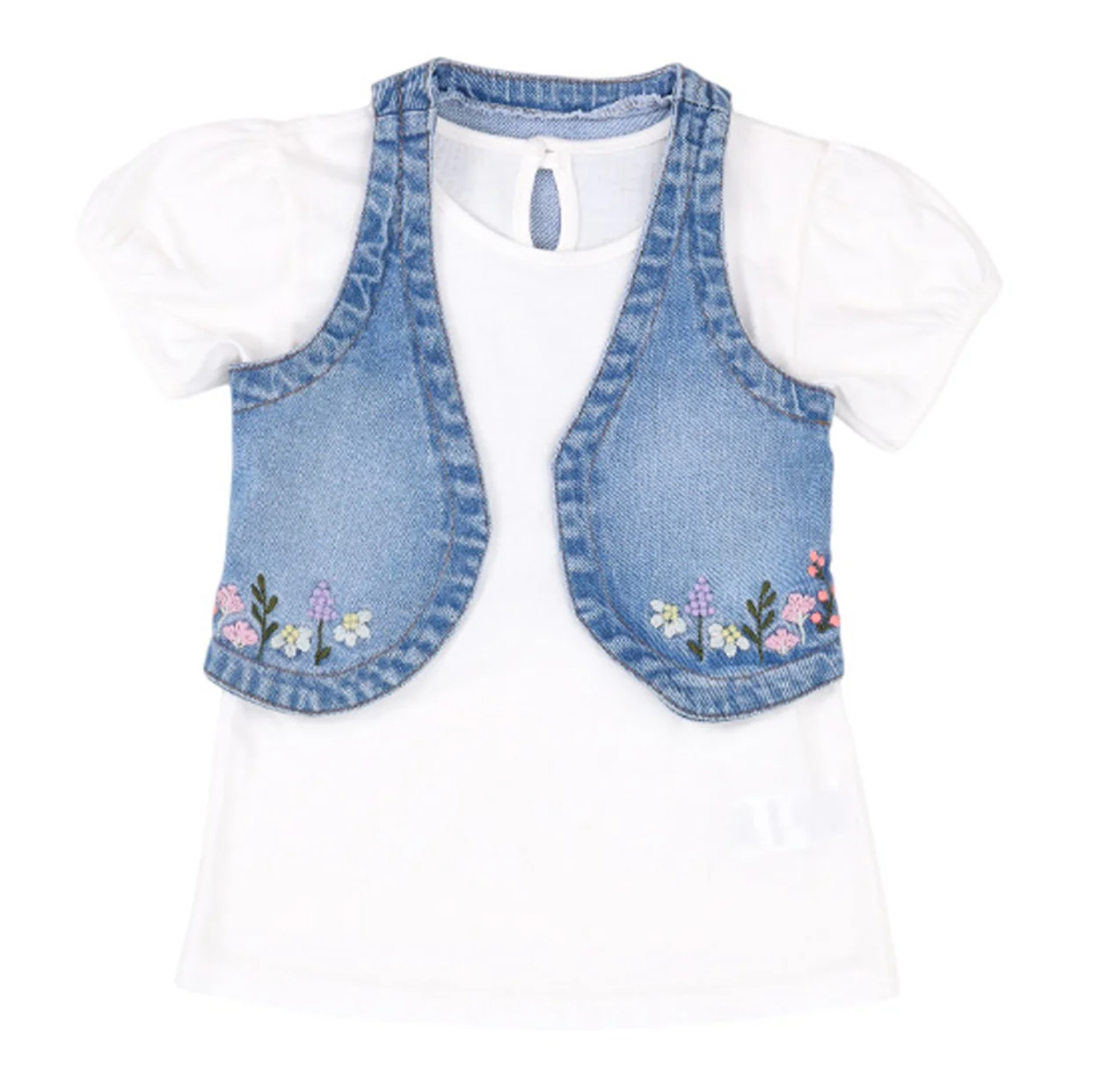62020 SET DE CHALECO EN DENIM BORDADO CON PANTALON BOTA RECTA NIÑA BEBE - Image 3