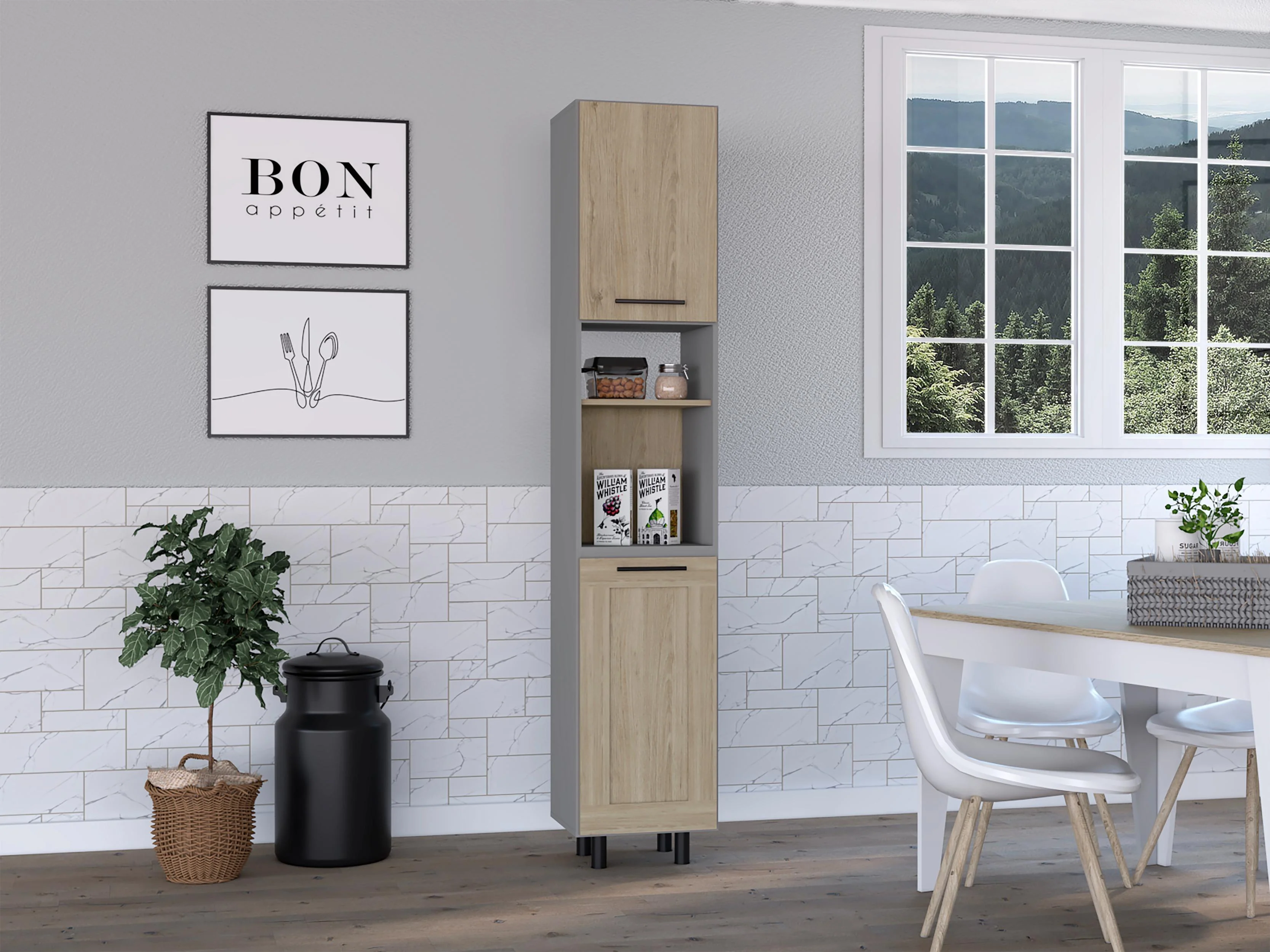 ALACENA KAZÁN, BEIGE Y GRIS, CON DOS PUERTAS Y ENTREPAÑOS - Image 5