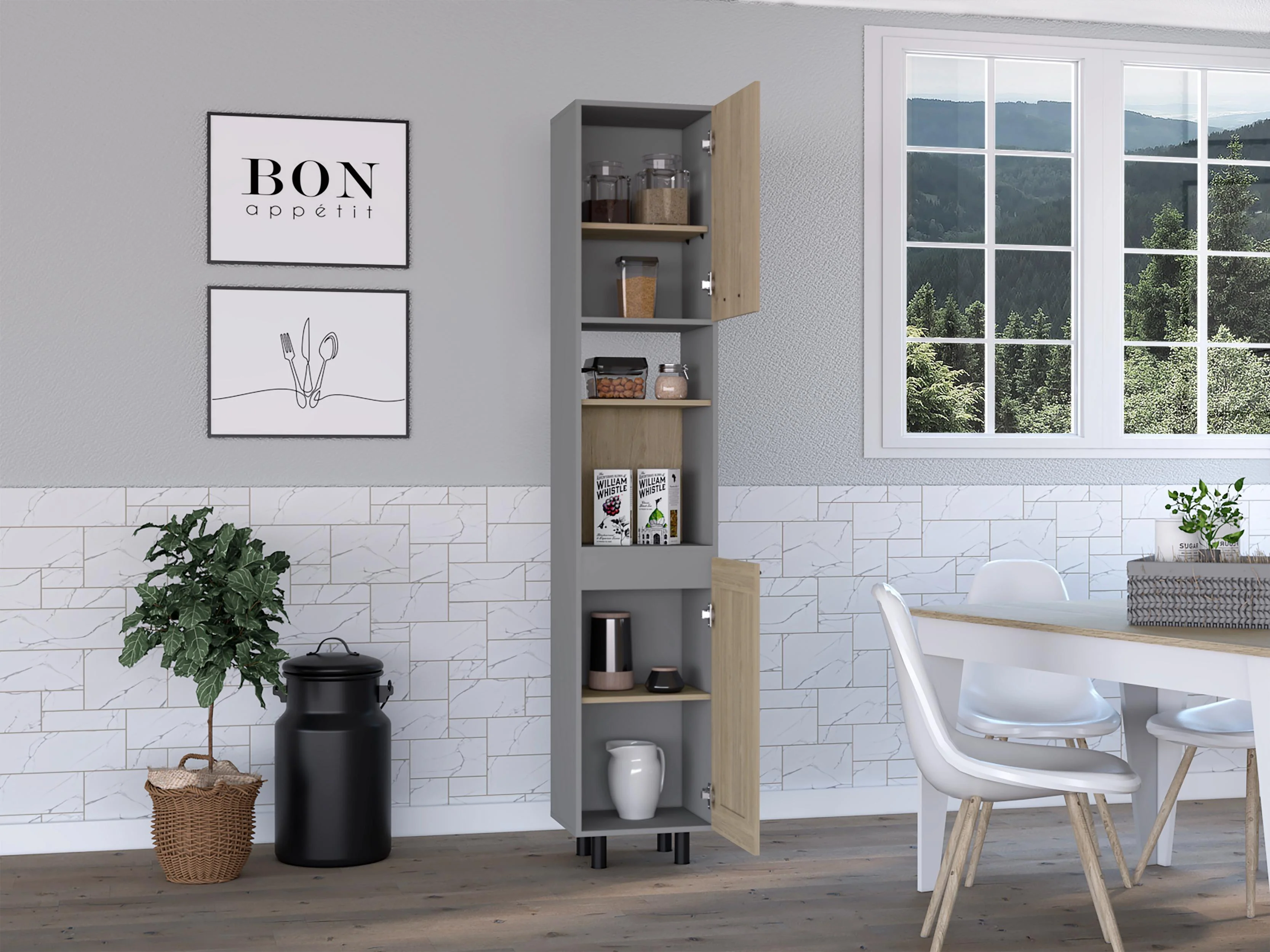 ALACENA KAZÁN, BEIGE Y GRIS, CON DOS PUERTAS Y ENTREPAÑOS - Image 6