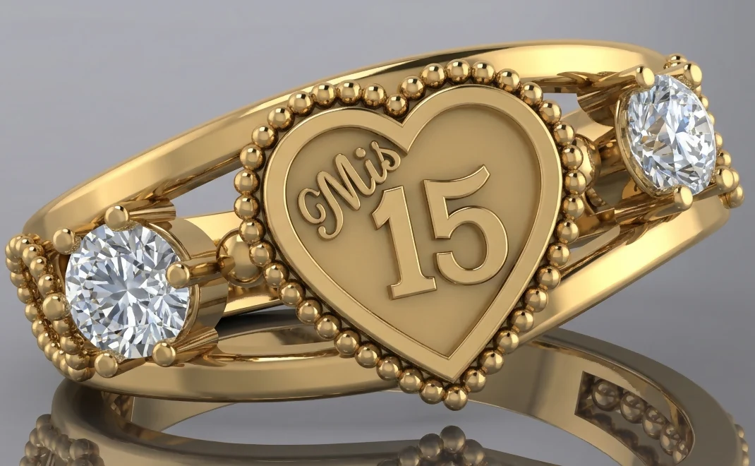 ANILLO 15 AÑOS CORAZON CON DOS CIRCONES