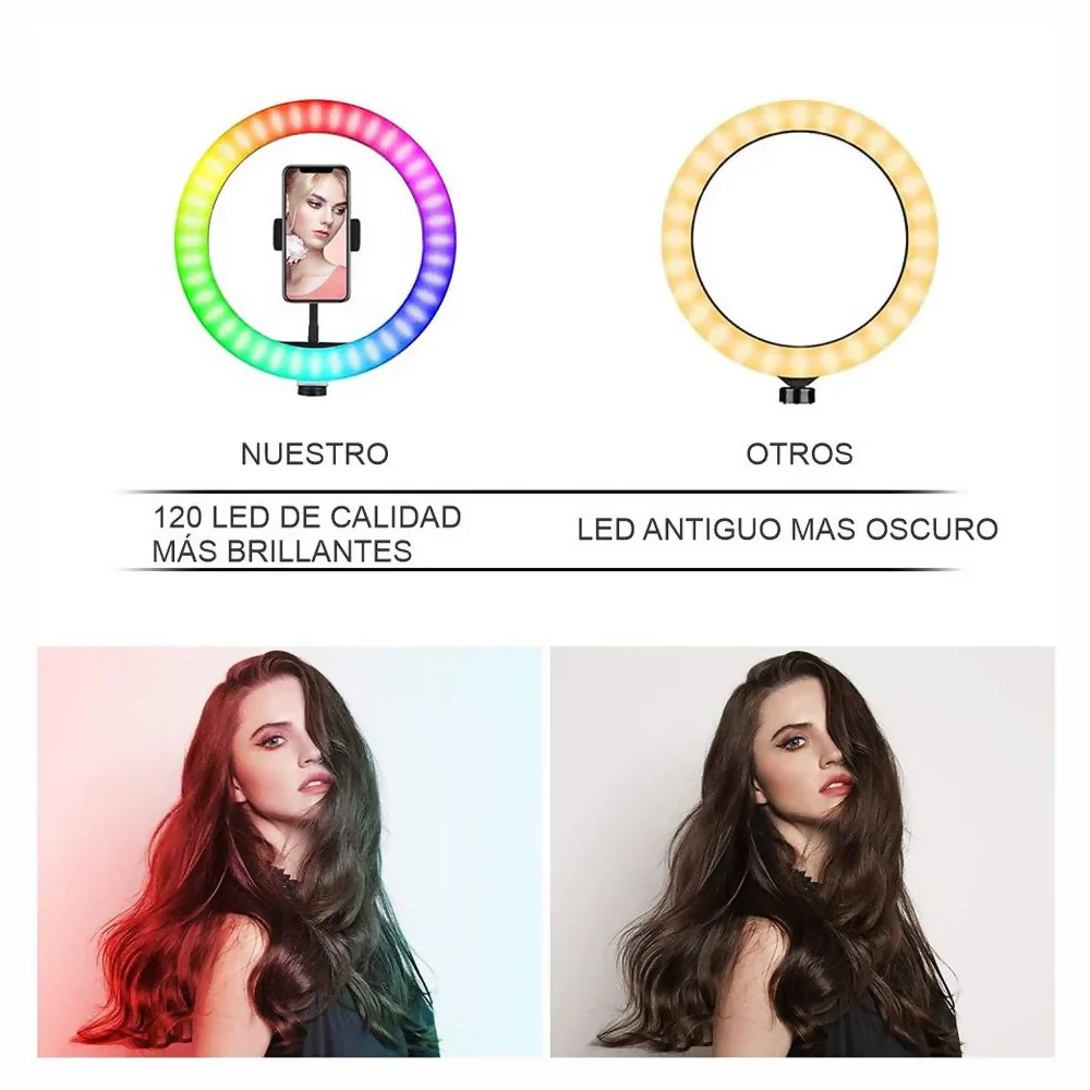 ARO DE LUZ 26 CM RGB LED CON TRÍPODE PROFESIONAL 2 MTS - Image 5