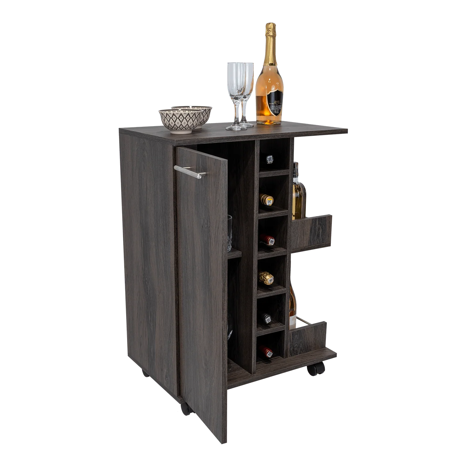 BAR CART ARGUS, GRAFITO, CON ESPACIO PARA BOTELLAS Y PORTA COPAS - Image 2