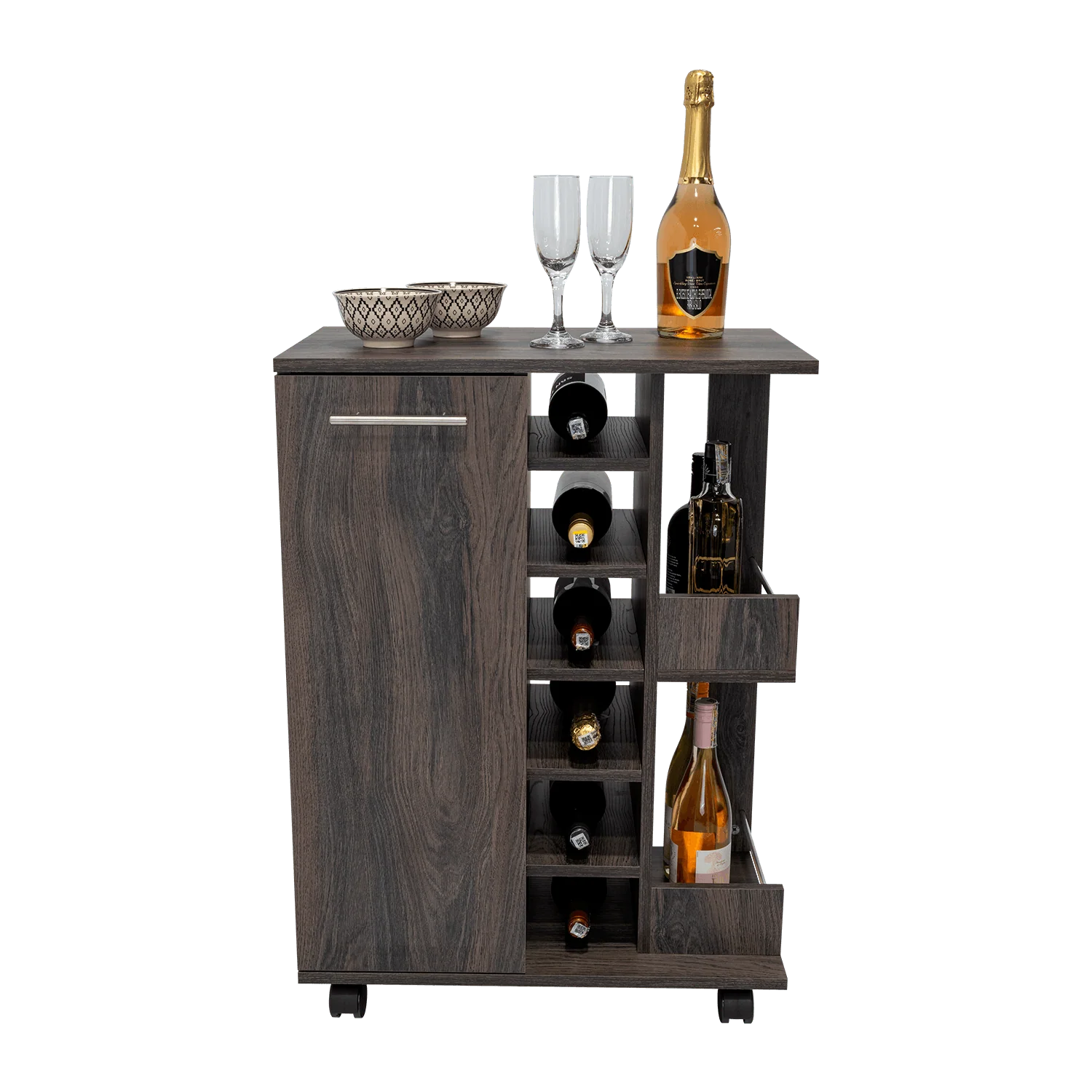BAR CART ARGUS, GRAFITO, CON ESPACIO PARA BOTELLAS Y PORTA COPAS - Image 3