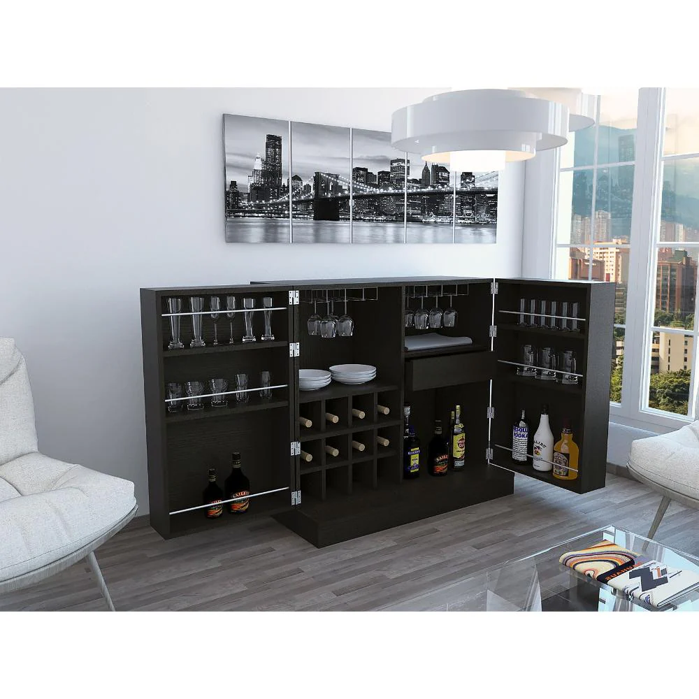 BAR SIENEGA, WENGUE, CON ESPACIO PARA BOTELLAS Y PORTA COPAS