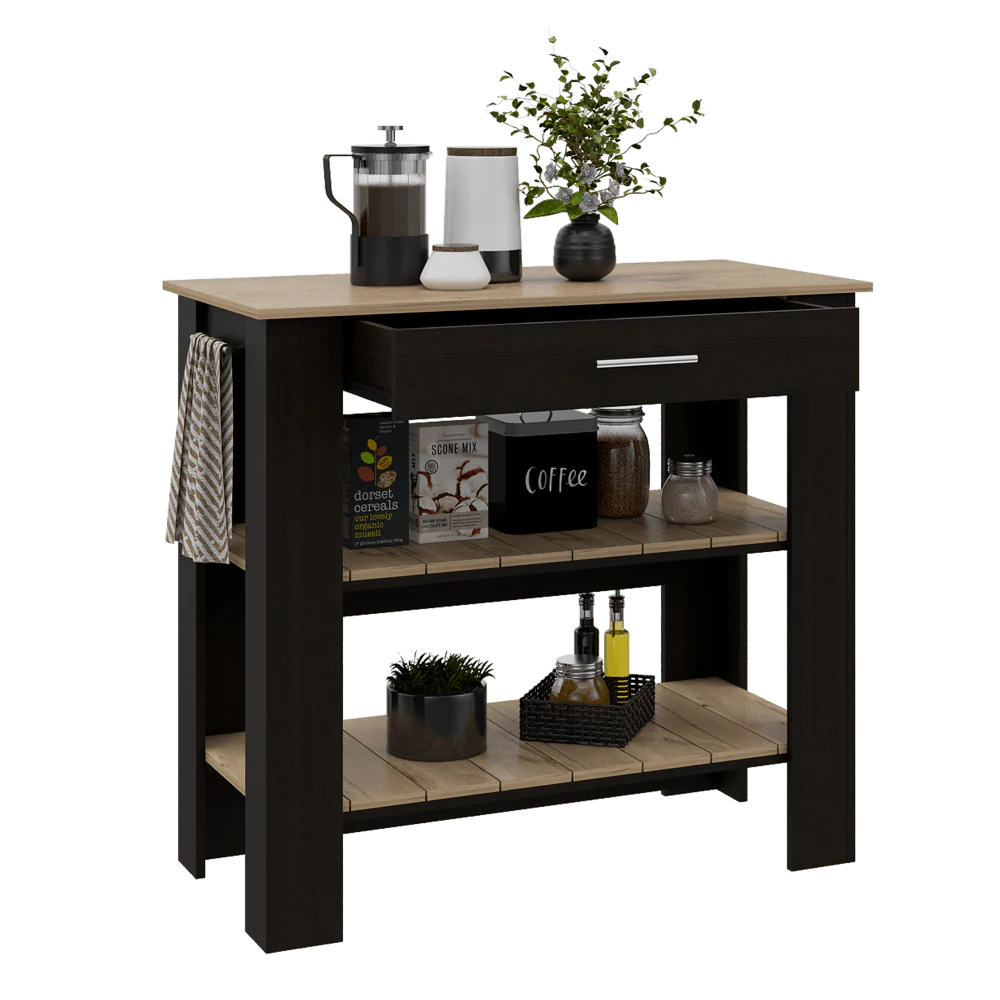 BARRA DE COCINA CALA, WENGUE Y CAFÉ CLARO, CON UN CAJÓN Y DOS ENTREPAÑOS