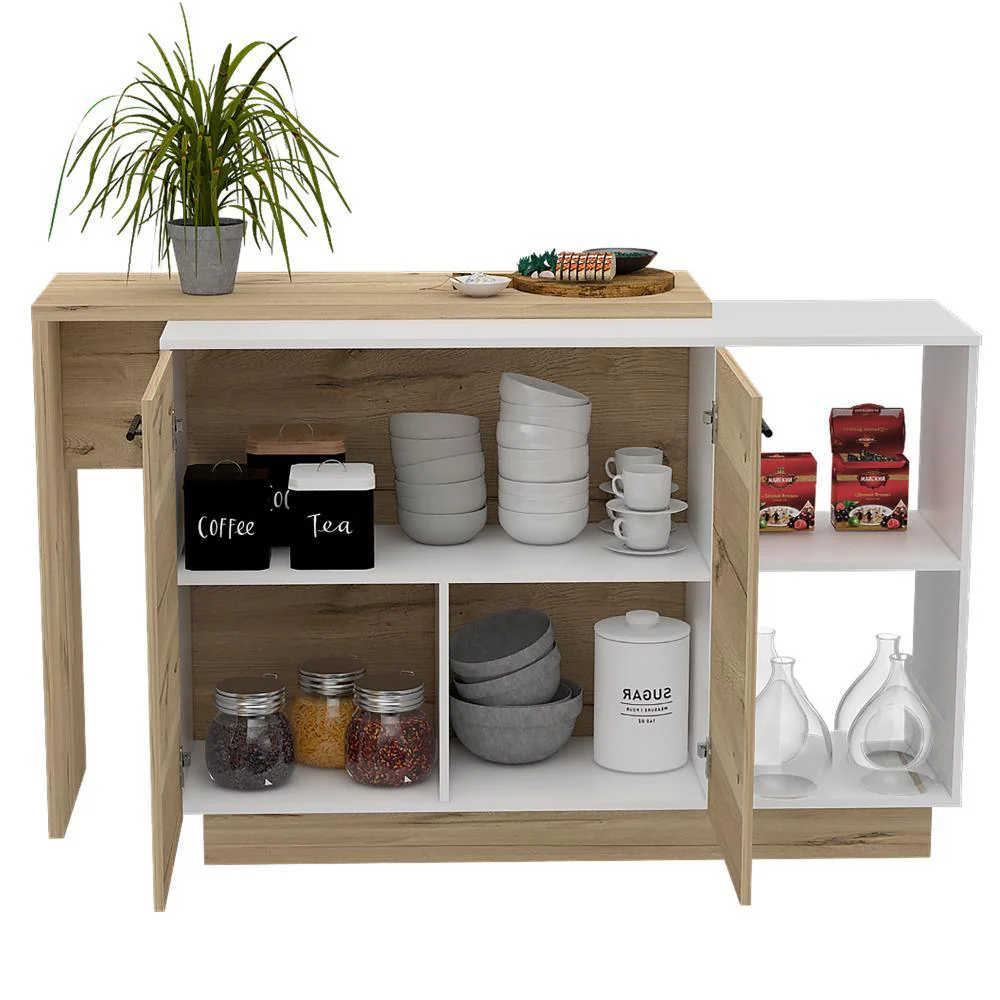 BARRA DE COCINA ERIS, CAFÉ CLARO Y BLANCO, CON DOS PUERTAS BATIENTES