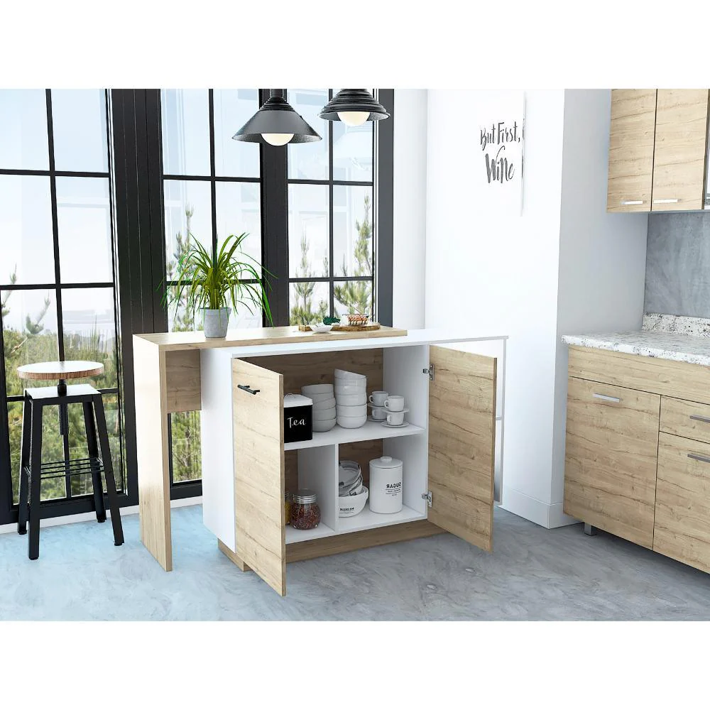 BARRA DE COCINA ERIS, CAFÉ CLARO Y BLANCO, CON DOS PUERTAS BATIENTES - Image 3