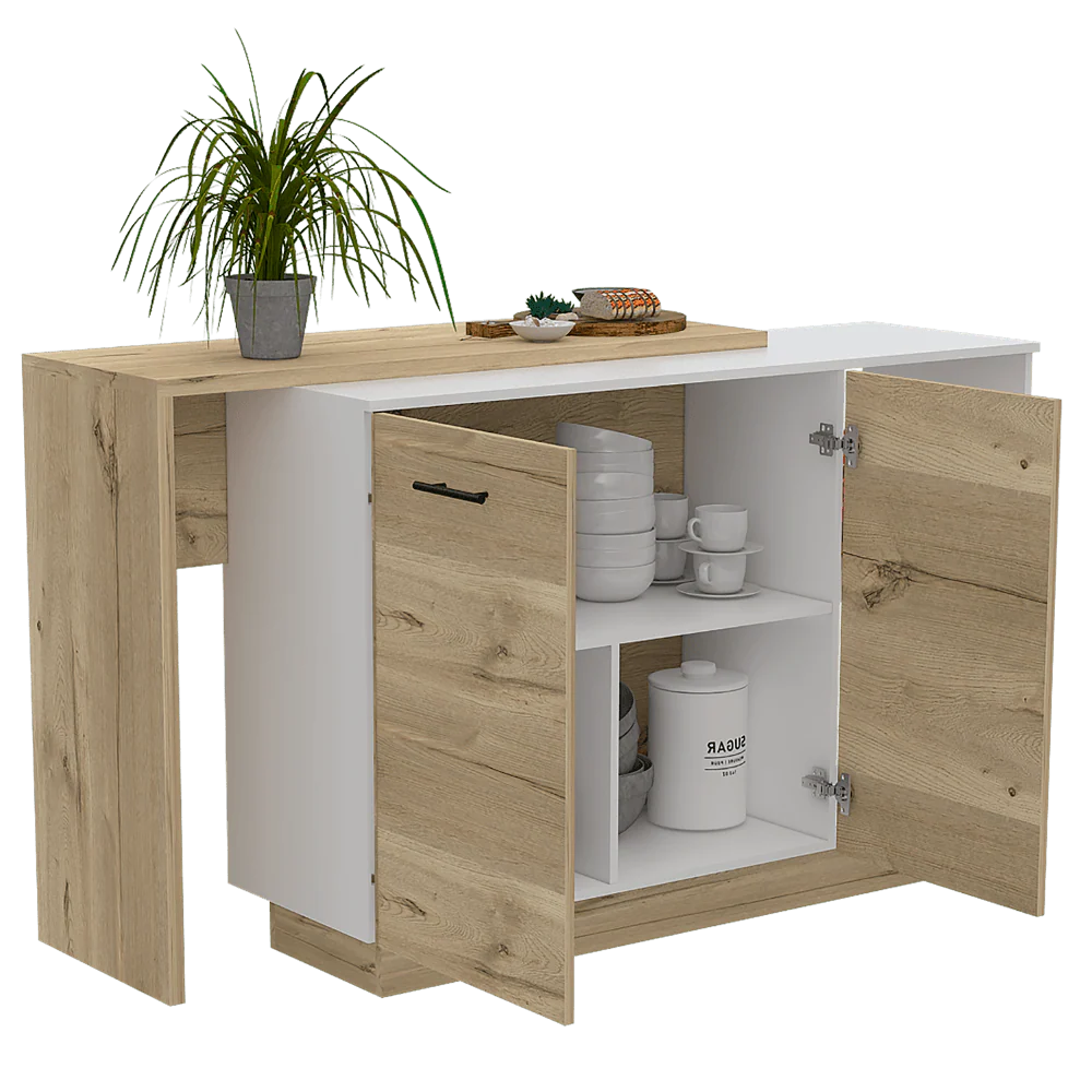 BARRA DE COCINA ERIS, CAFÉ CLARO Y BLANCO, CON DOS PUERTAS BATIENTES ZF