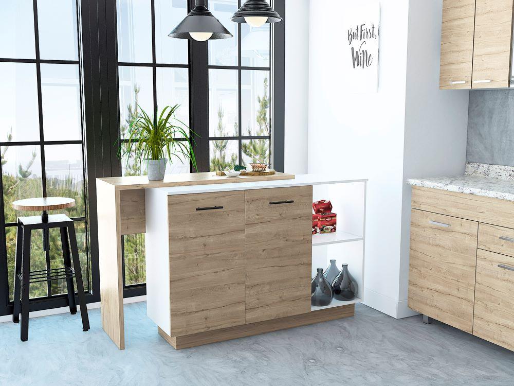 BARRA DE COCINA ERIS, CAFÉ CLARO Y BLANCO, CON DOS PUERTAS BATIENTES ZF - Image 3