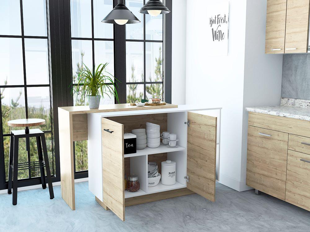 BARRA DE COCINA ERIS, CAFÉ CLARO Y BLANCO, CON DOS PUERTAS BATIENTES ZF - Image 4