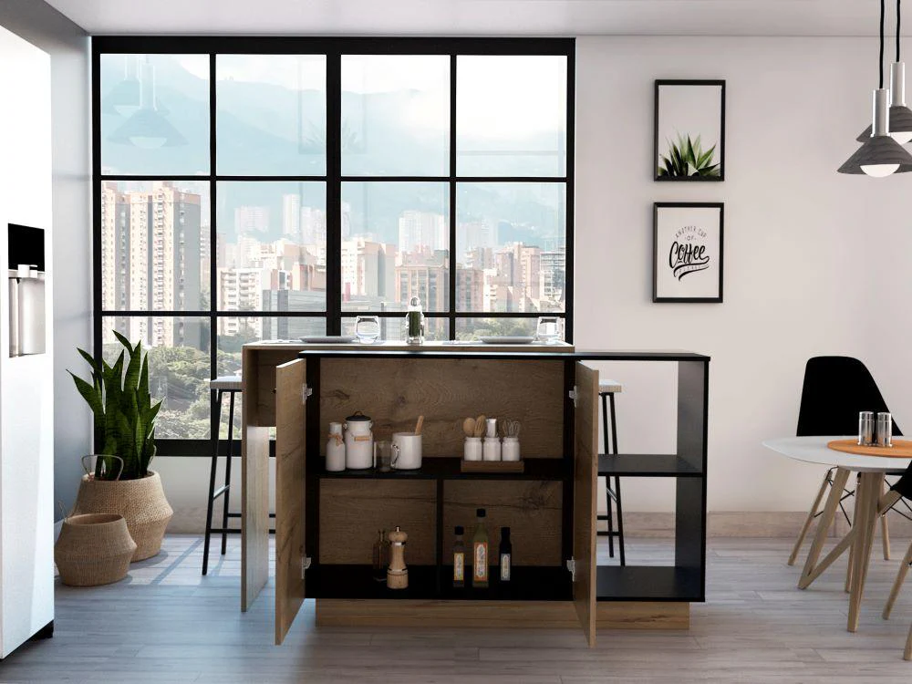 BARRA DE COCINA ERIS, CAFÉ CLARO Y WENGUE, CON DOS PUERTAS BATIENTES ZF - Image 2