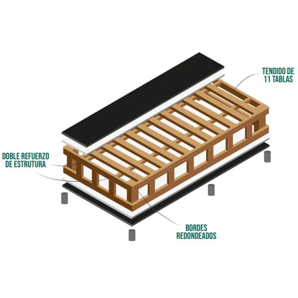 Base Cama Queen Woody, Negro, con Tendido de Tablas - Image 3