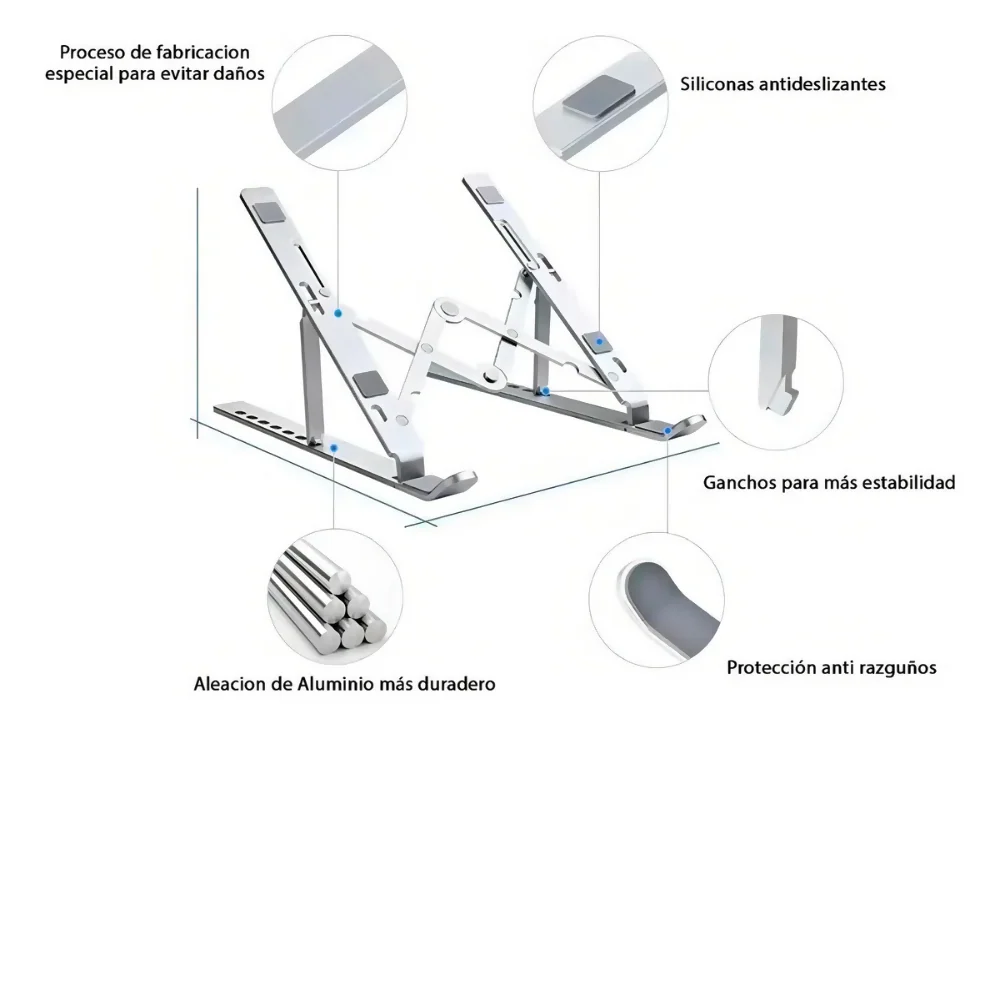 BASE SOPORTE AJUSTABLE LAPTOP STAND ALUMINIO PLEGABLE 8 POSICIONES - Image 4