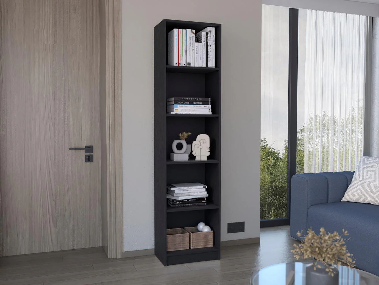 BIBLIOTECA HOME ECO, WENGUE, CON CINCO ENTREPAÑOS