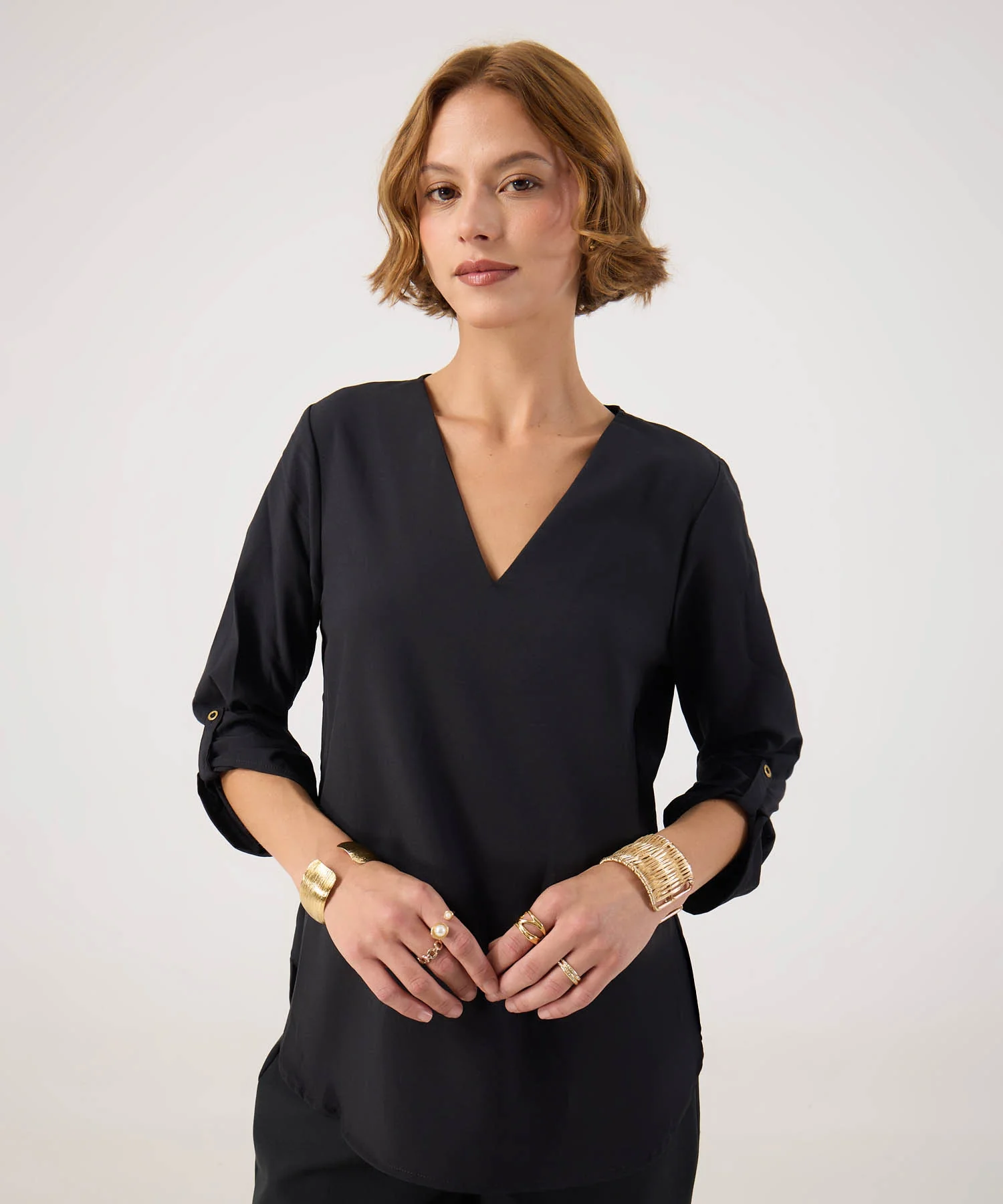 BLUSA M 3/4 UNICOLOR CON ESCOTE EN V 30122907 - Image 7