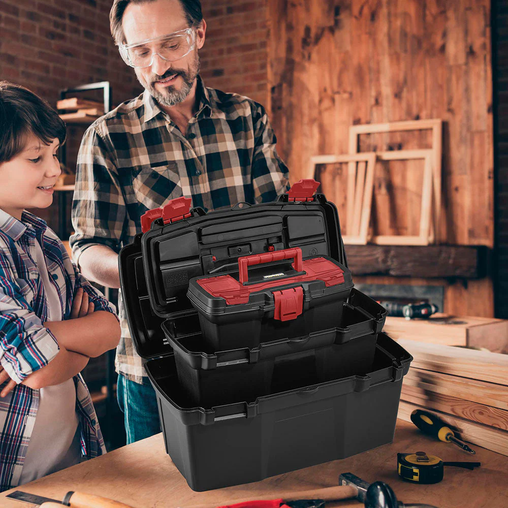 Caja Herramientas Combo 19" + 16" + 11" Apilable Cerradura Plástica Negro - Image 3