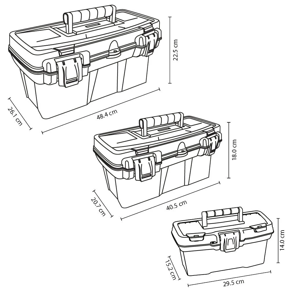 Caja Herramientas Combo 19" + 16" + 11" Apilable Cerradura Plástica Negro - Image 4