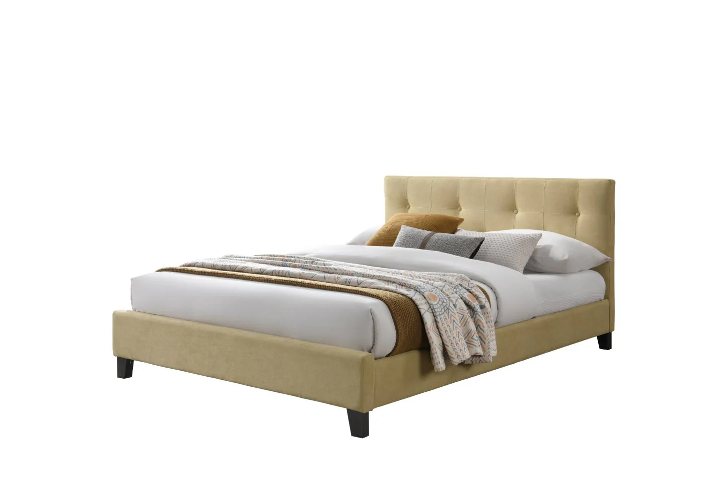 Cama Doble Imperial, Beige, Madera roble tapizada - Image 2