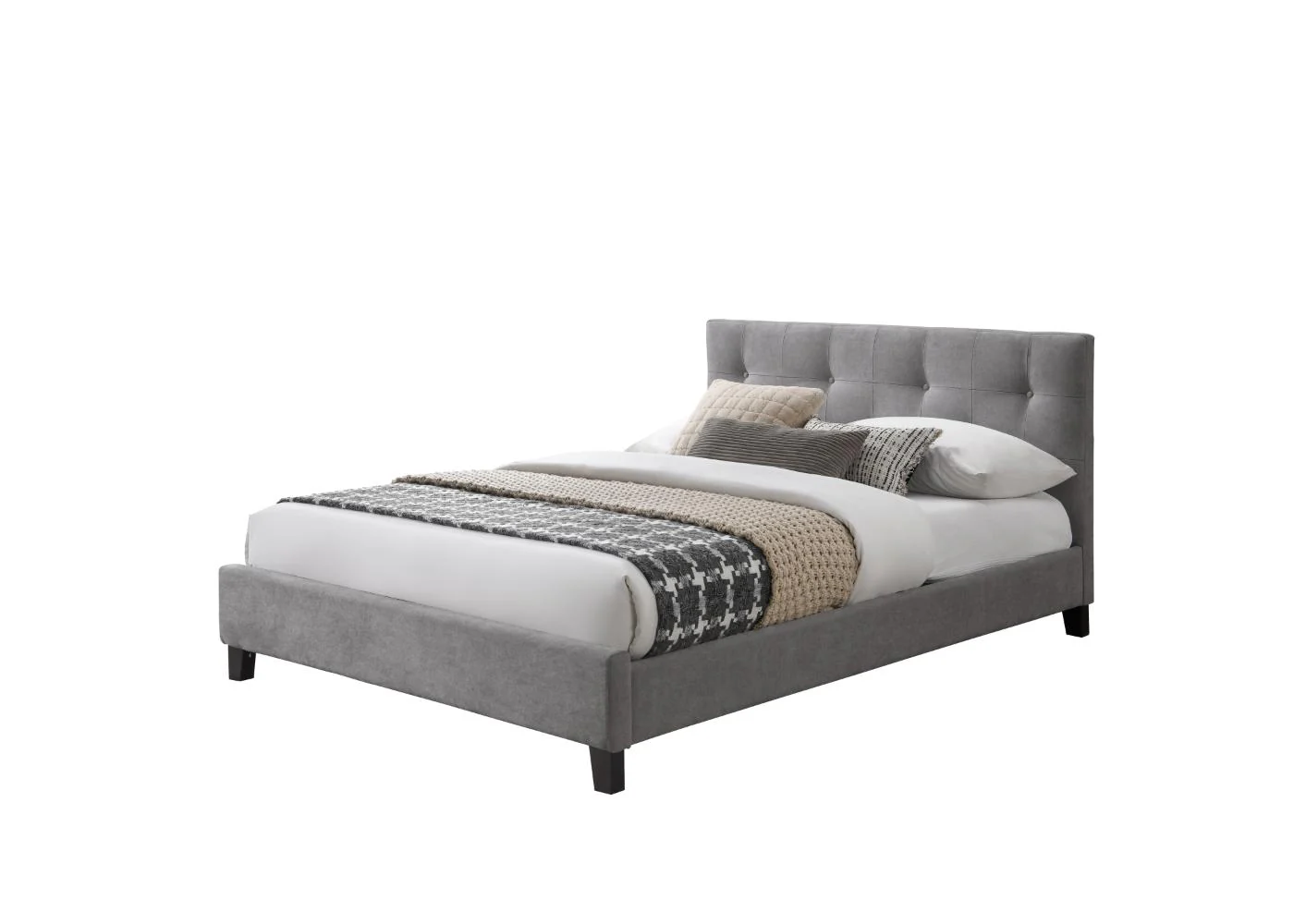 Cama Doble Imperial, Gris, Madera roble tapizada - Image 2
