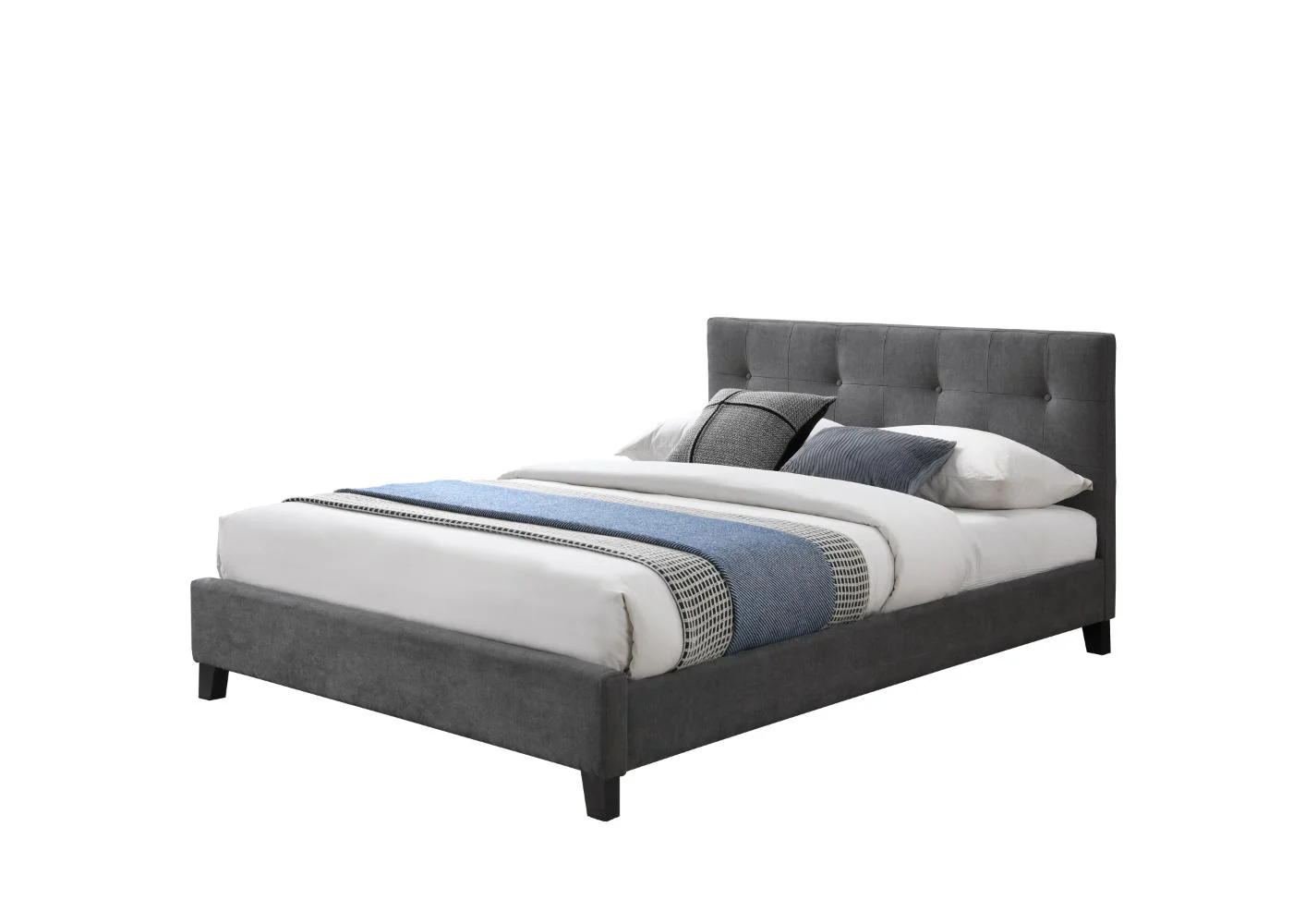 Cama Doble Imperial, Gris Oscuro, Madera roble tapizada - Image 2