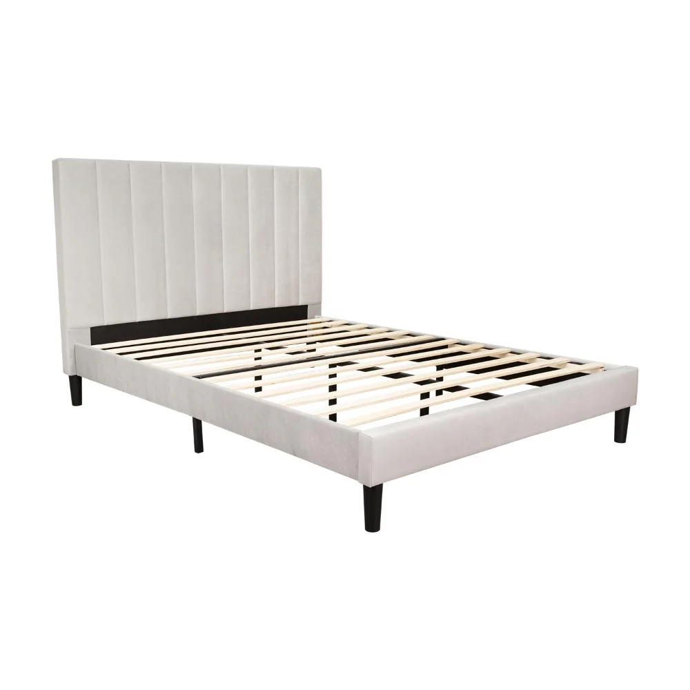 Cama Doble Lisa, Gris Claro, Madera roble tapizada - Image 3