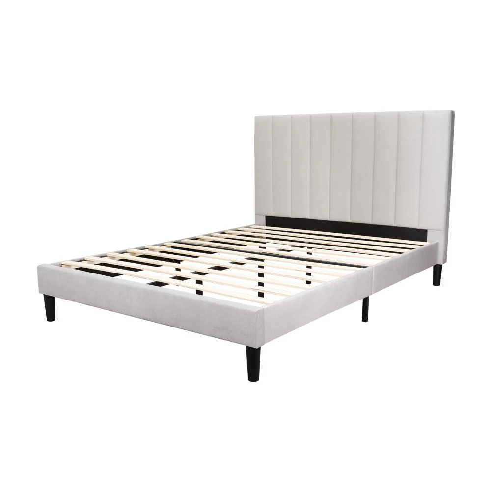 Cama Doble Lisa, Gris Claro, Madera roble tapizada - Image 5