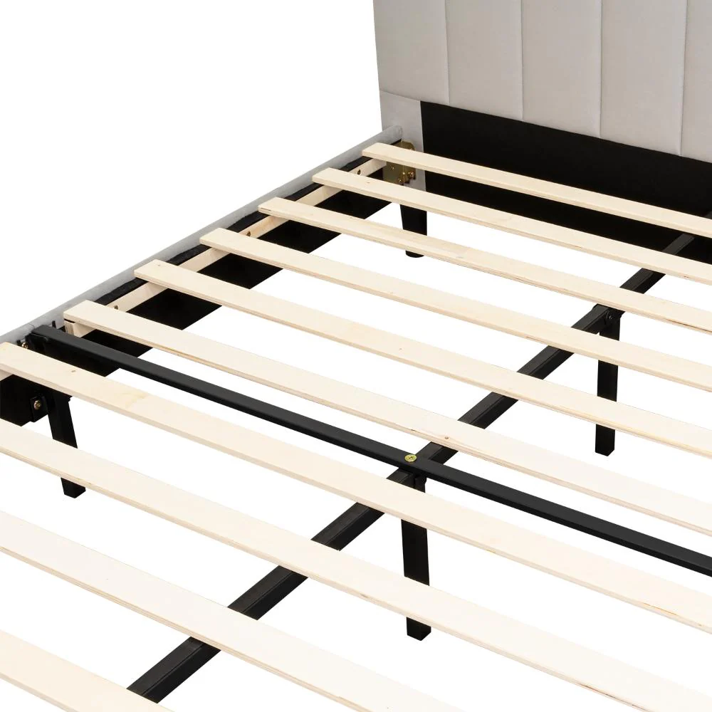Cama Doble Lisa, Gris Claro, Madera roble tapizada - Image 7