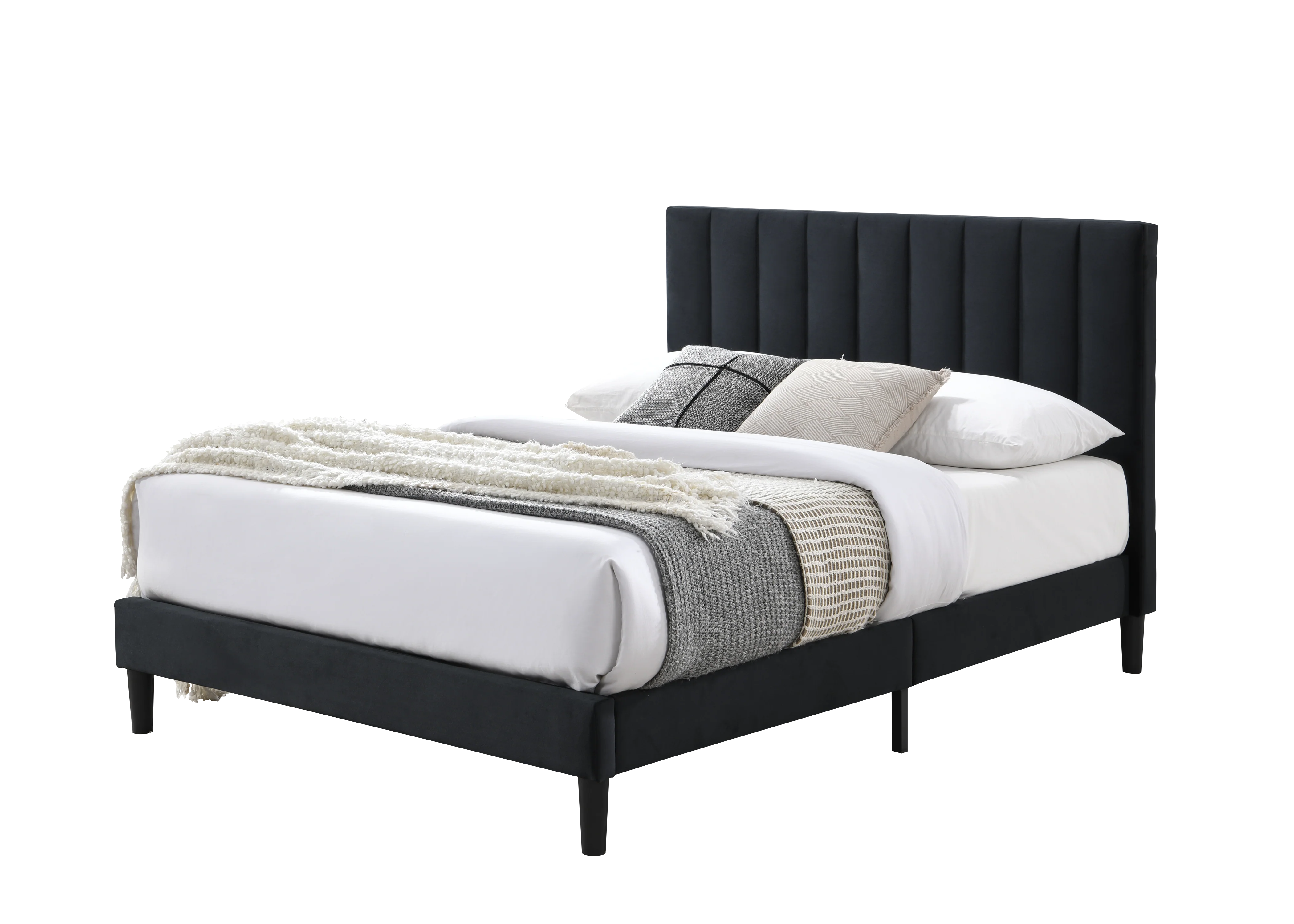 Cama Doble Lisa, Negro, Madera roble tapizada - Image 2