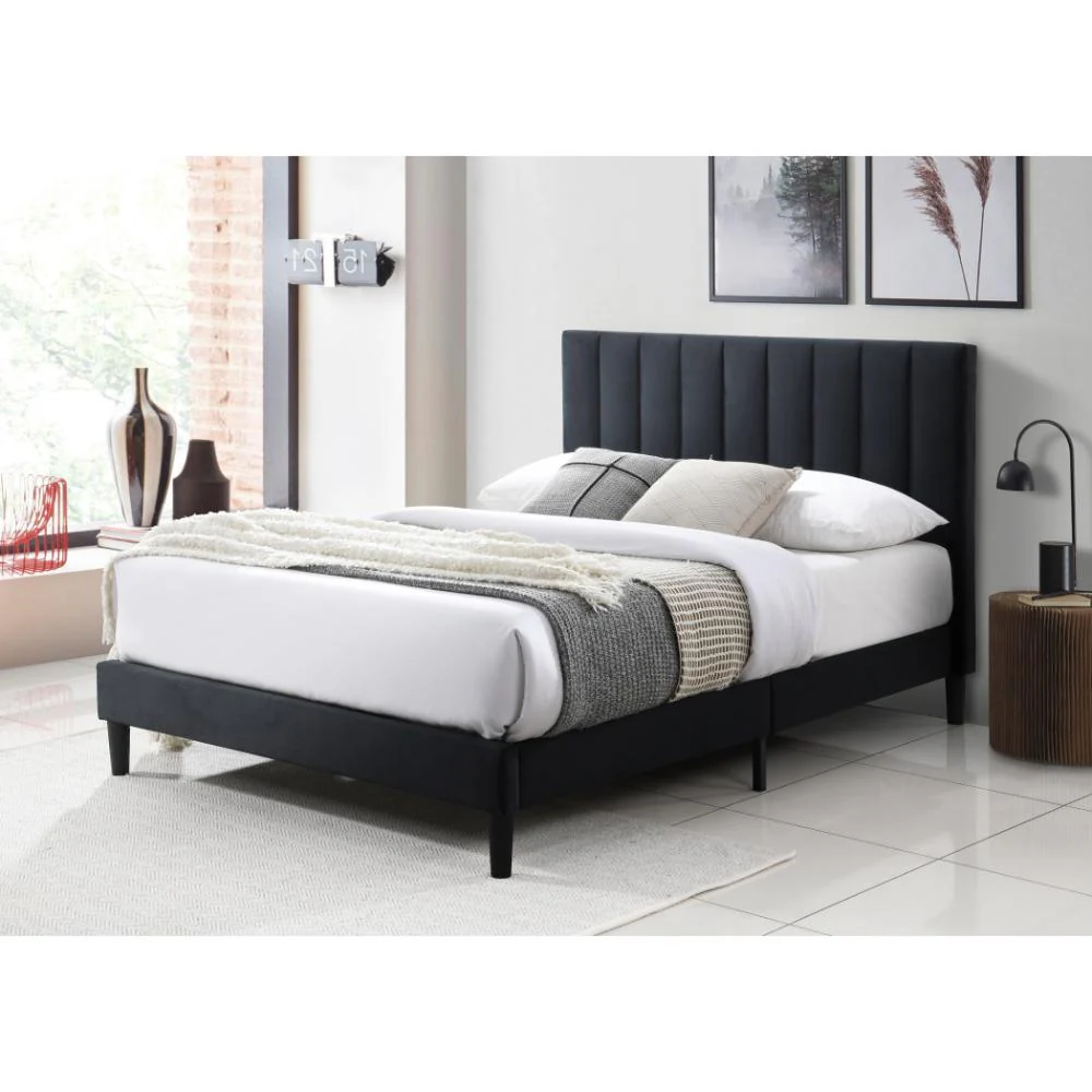 Cama Doble Lisa, Negro, Madera roble tapizada - Image 7