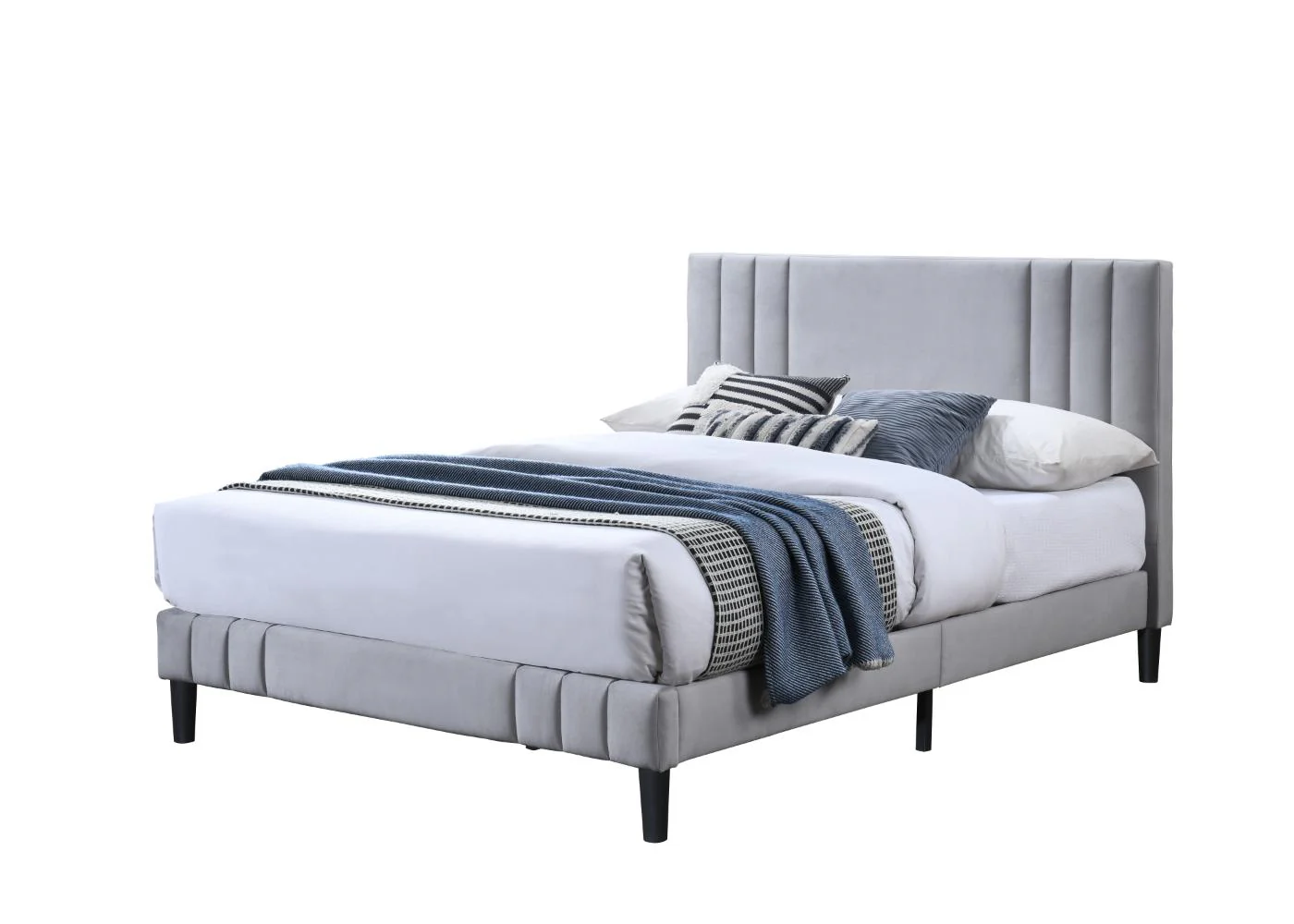 Cama Doble Majestic, Gris Claro, Madera roble tapizada - Image 2