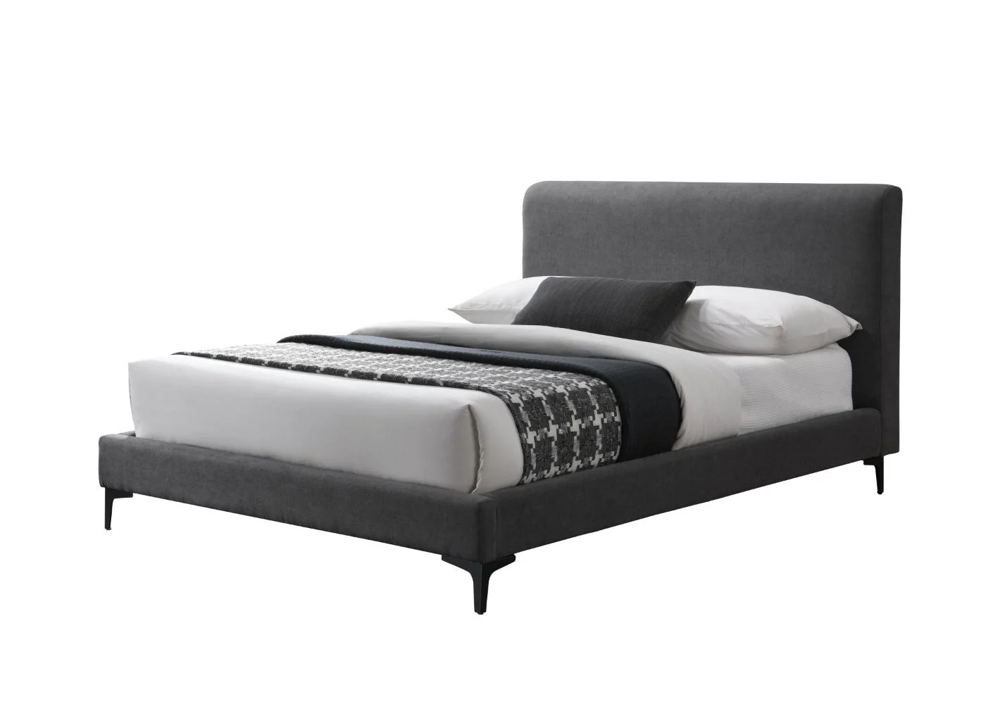 Cama Doble Prisma, Gris Oscuro, Madera roble tapizada - Image 2