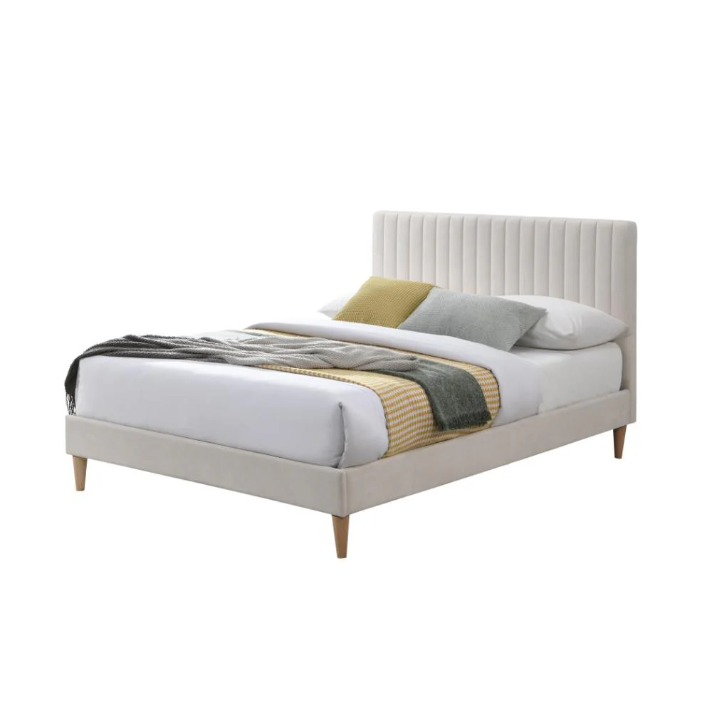 CAMA DOBLE TANIA, GRIS CREMA, MADERA ROBLE TAPIZADA - Image 2