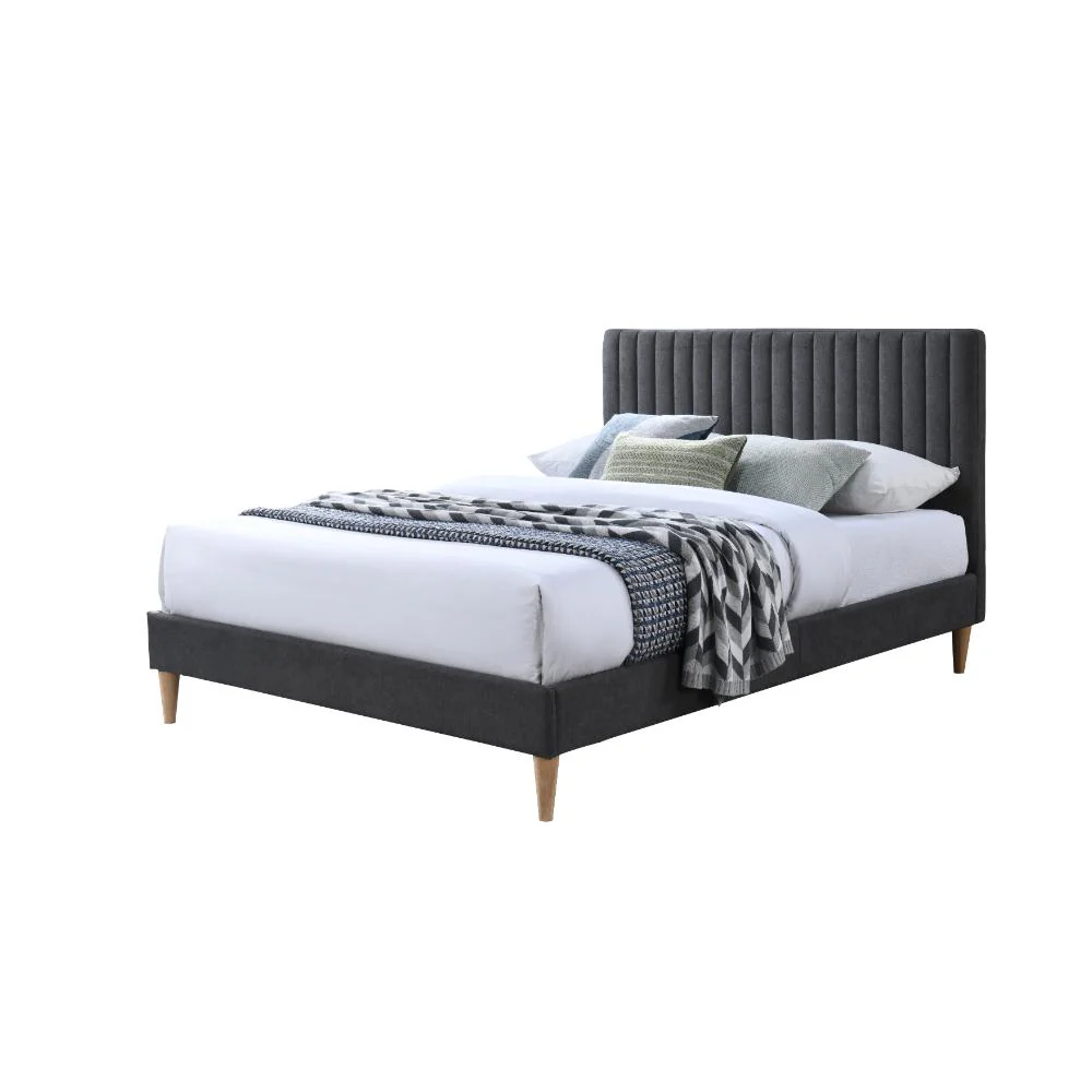 CAMA DOBLE TANIA, GRIS OSCURO, MADERA ROBLE TAPIZADA - Image 2
