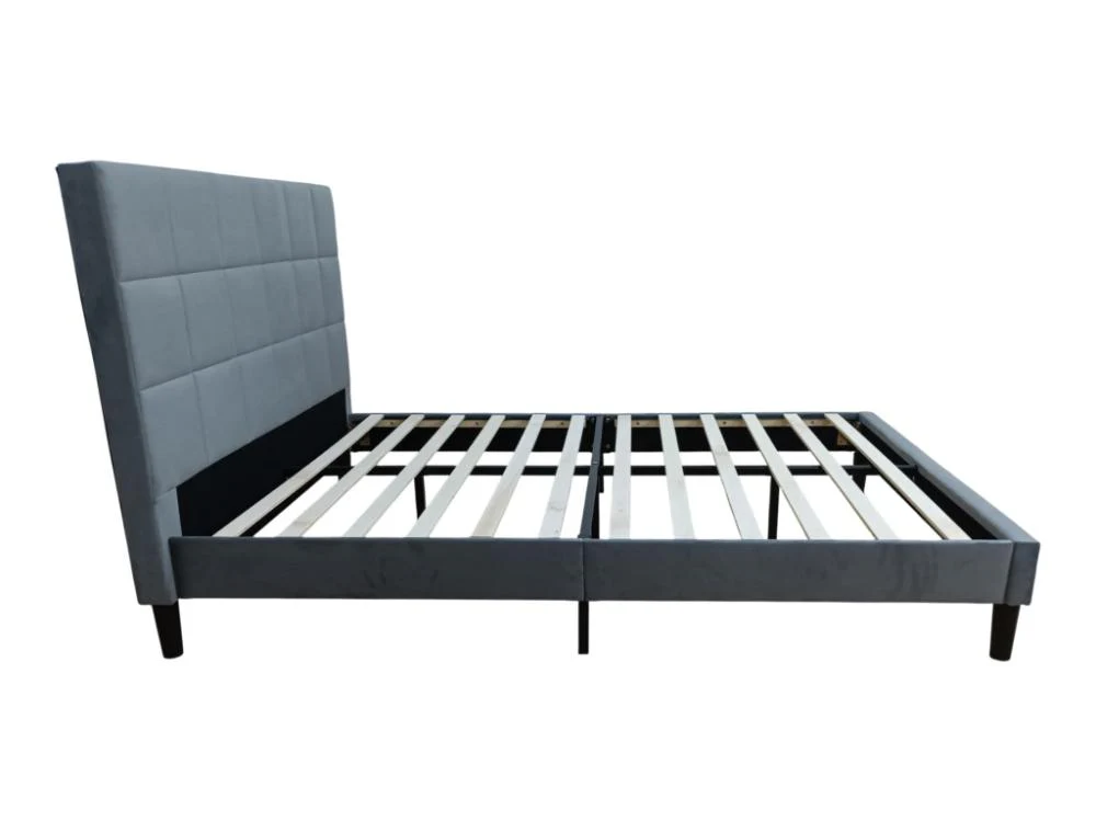 Cama Doble Vertex, Gris Oscuro, Madera roble tapizada - Image 5