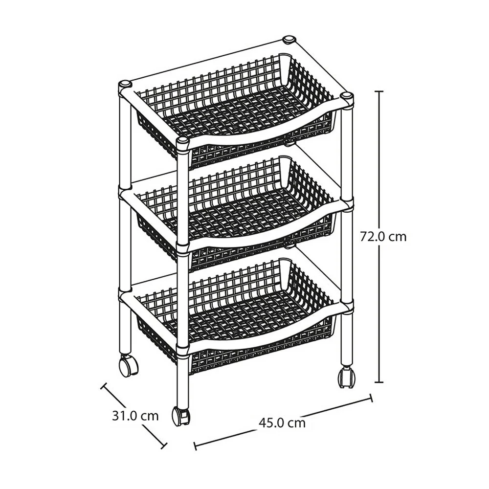 Canasta Móvil Rectangular de 3 Niveles Blanca - Image 4