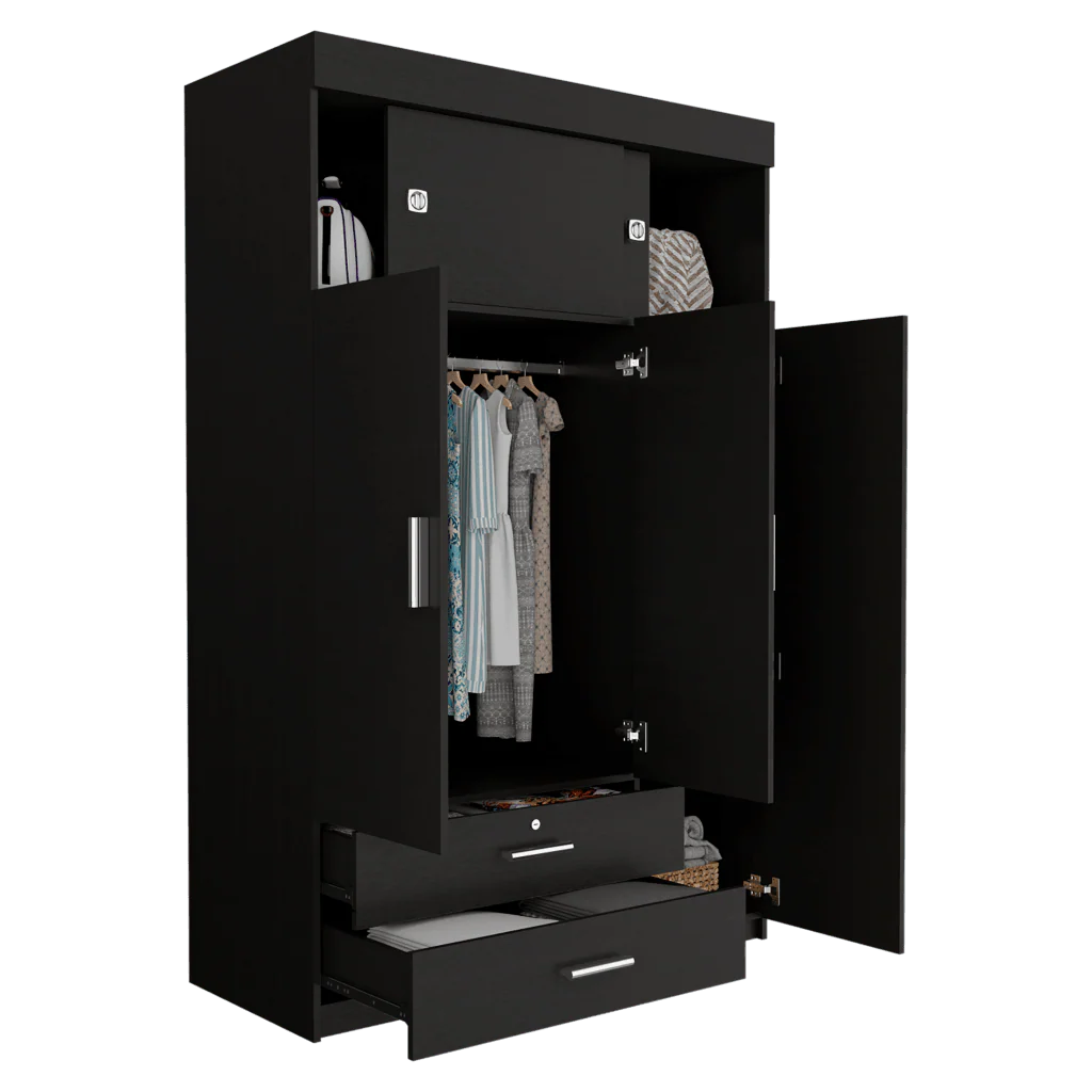 CLOSET GUADALUPE, WENGUE, CON UN TUBO CROMADO Y VARIEDAD DE ENTREPAÑOS - Image 2