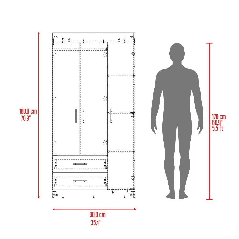 Closet Houston, Blanco Duqueza, Con Cuatro Puertas Batientes y Dos Cajones Con Amplio Espacio De Almacenamiento - Image 7