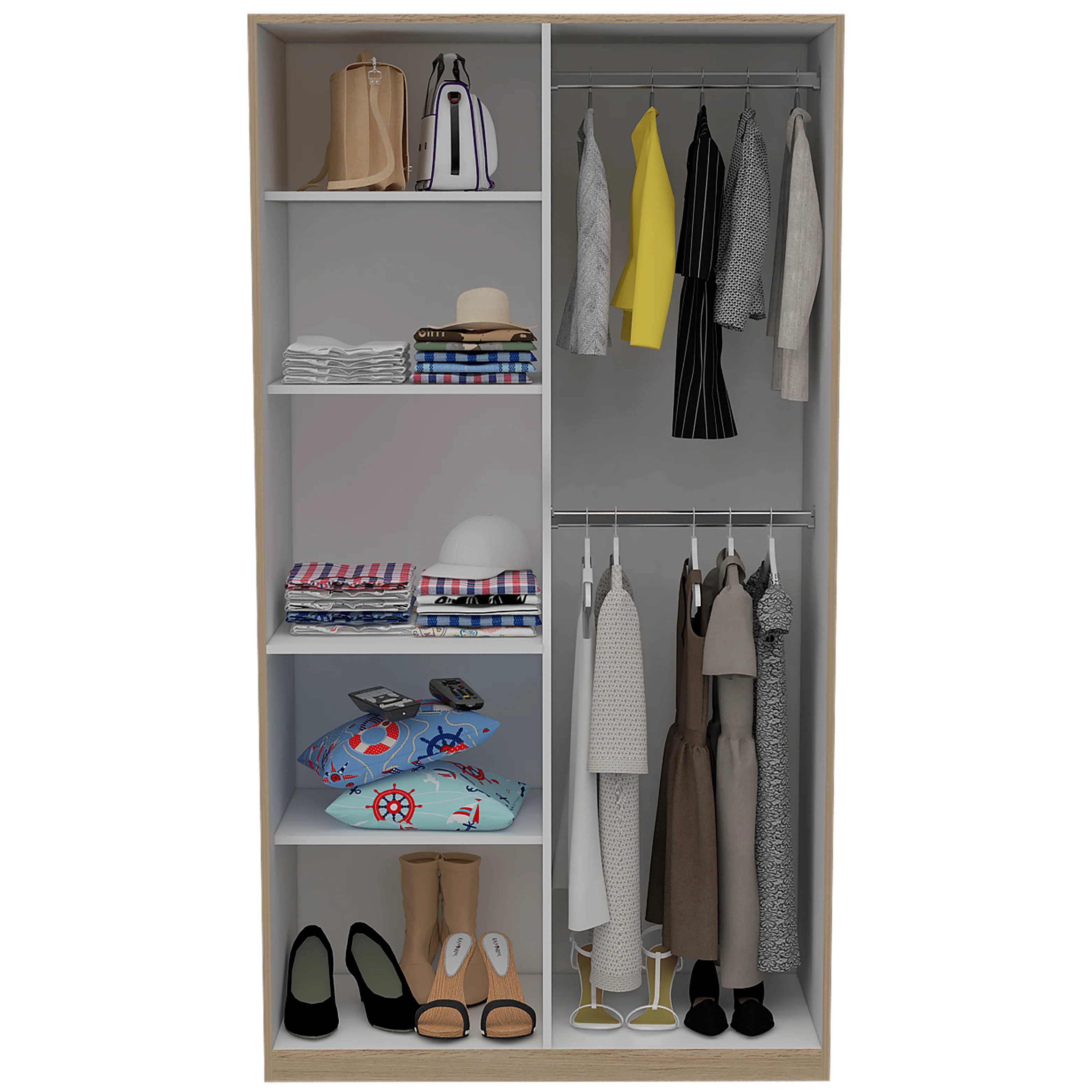CLOSET TRADE, BEIGE Y BLANCO CON AMPLIO ESPACIO PARA ALMACENAMIENTO Y DOS TUBOS PARA COLGAR ROPA - Image 4