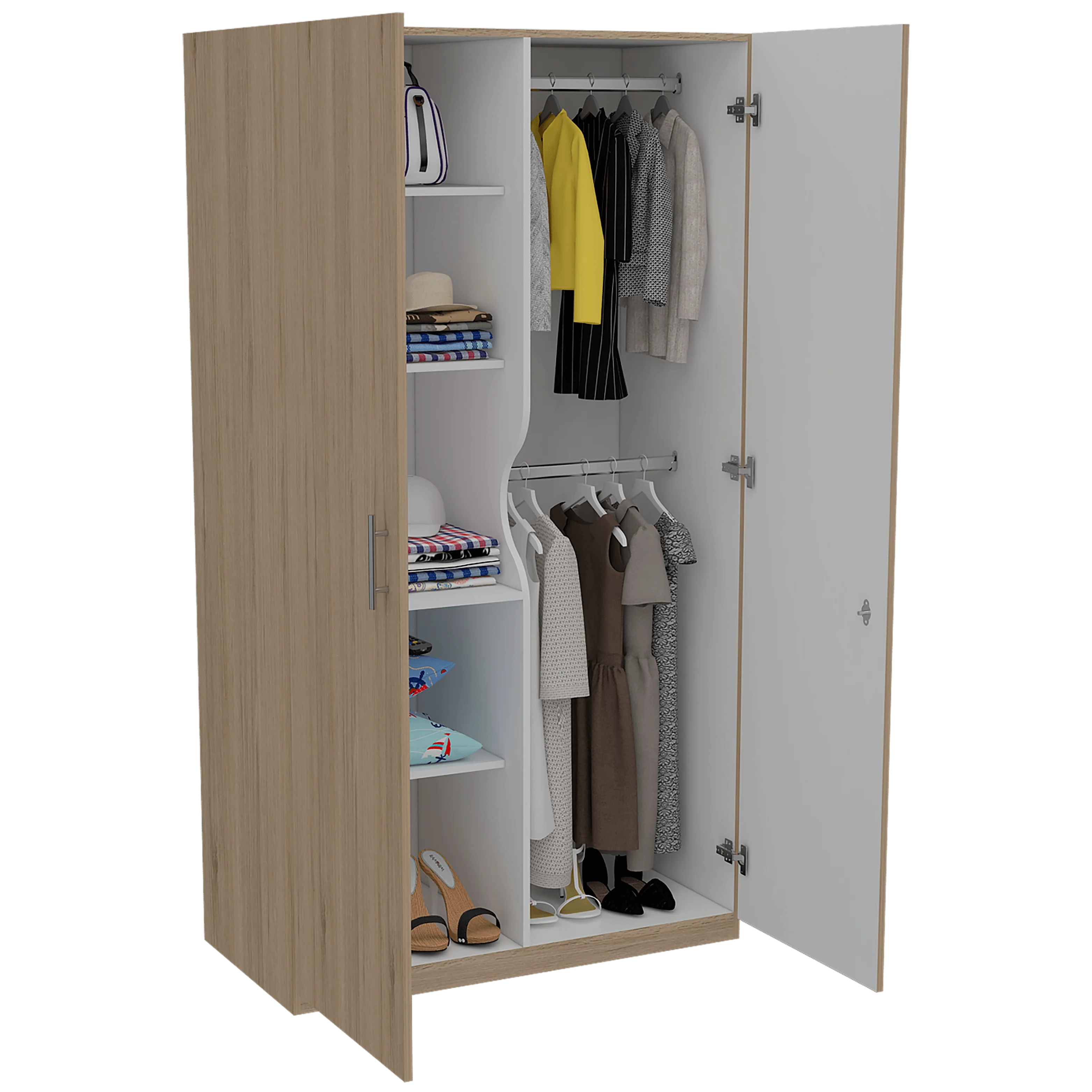 CLOSET TRADE, BEIGE Y BLANCO CON AMPLIO ESPACIO PARA ALMACENAMIENTO Y DOS TUBOS PARA COLGAR ROPA - Image 5
