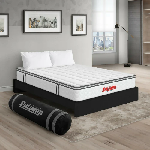 COLCHÓN ORTHOPACK BTU + BASE CAMA + ALMOHADA COLOR CLASICO TELA COLOR NEGRO 120X190 SEMIDOBLE