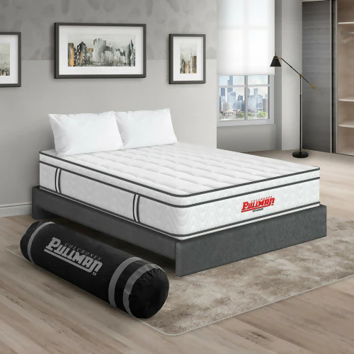 COLCHÓN ORTHOPACK EURO + BASE CAMA + ALMOHADA COLOR CLASICO TELA COLOR GRIS 120X190 SEMIDOBLE