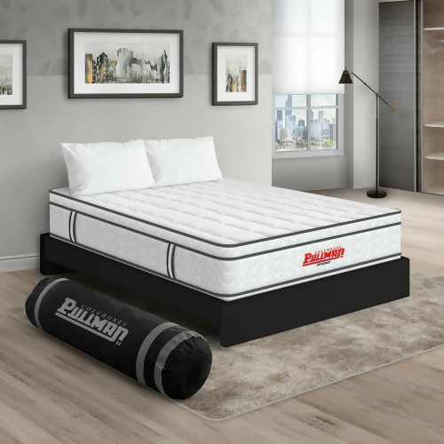COLCHÓN ORTHOPACK EURO + BASE CAMA + ALMOHADA COLOR CLASICO TELA COLOR NEGRO 200X200 KING