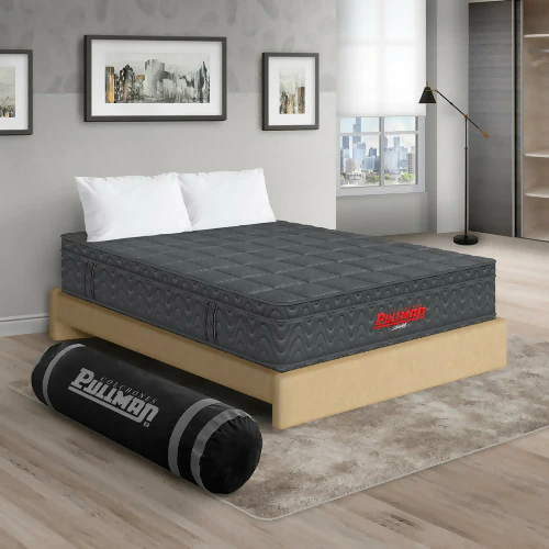COLCHÓN ORTHOPACK EURO + BASE CAMA + ALMOHADA COLOR GRIS TELA COLOR BEIGE 120X190 SEMIDOBLE