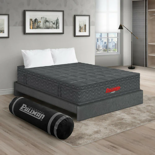COLCHÓN ORTHOPACK EURO + BASE CAMA + ALMOHADA COLOR GRIS TELA COLOR GRIS 100X190 SENCILLO