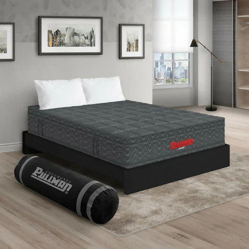 COLCHÓN ORTHOPACK EURO + BASE CAMA + ALMOHADA COLOR GRIS TELA COLOR NEGRO 100X190 SENCILLO