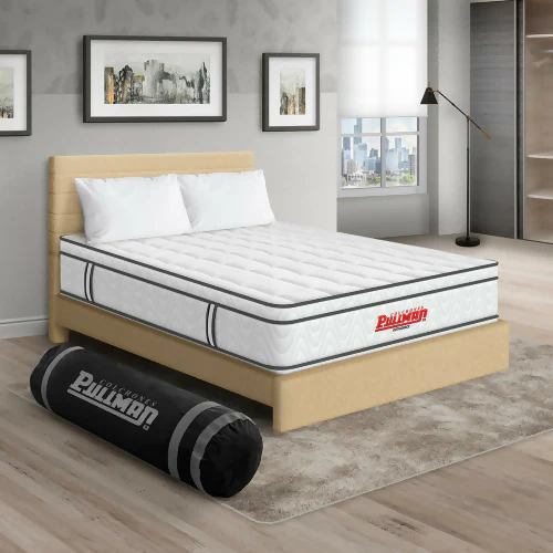 COLCHÓN ORTHOPACK EURO + CAMA LEO + ALMOHADA COLOR CLASICO TELA COLOR BEIGE 100X190 SENCILLO