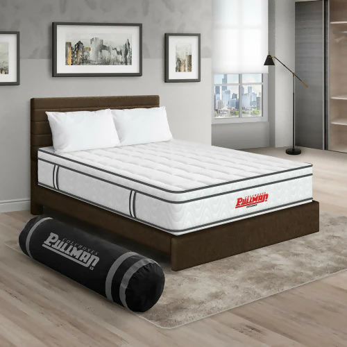 COLCHÓN ORTHOPACK EURO + CAMA LEO + ALMOHADA COLOR CLASICO TELA COLOR CAFE 200X200 KING